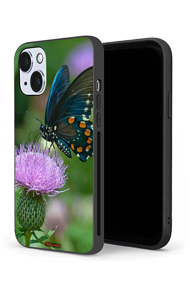 جراب حماية لجهاز Apple iPhone 14 Plus بتصميم فراشة جالسة على زهرة