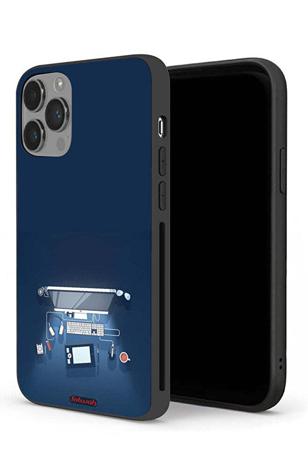 حافظة حماية لجهاز Apple iPhone 14 Pro بتصميم فني على شكل مكتب كمبيوتر