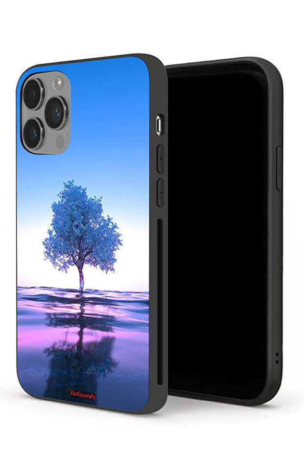 جراب حماية لجهاز Apple iPhone 14 Pro Max بتصميم شجرة نيون وانعكاس جسم مائي فني رقمي