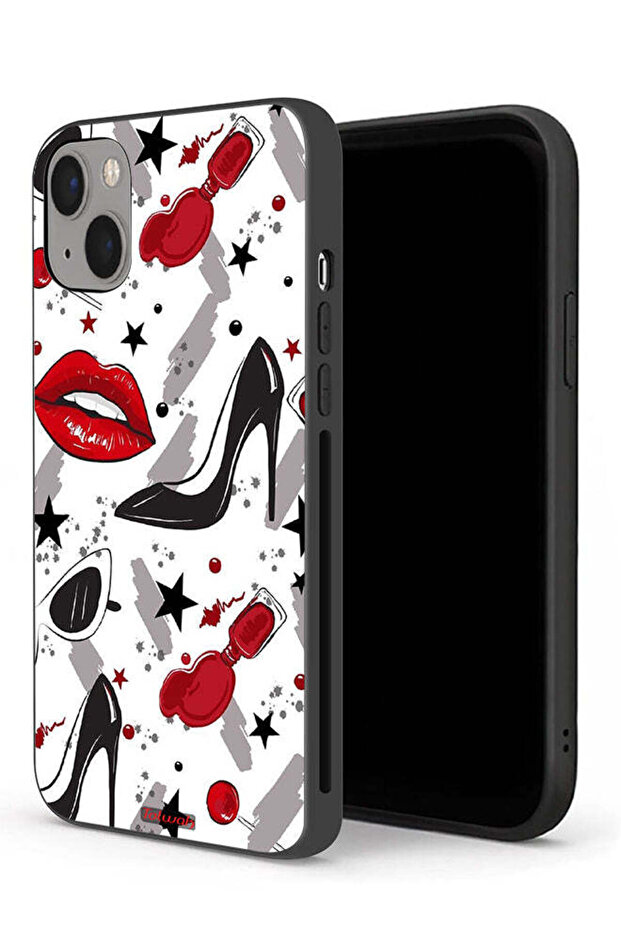 غطاء حماية لجهاز Apple iPhone 13 mini برسومات أحمر الشفاه والأحذية