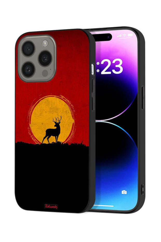 غطاء حماية لجهاز Apple iPhone 15 Pro بتصميم غزال وقمر