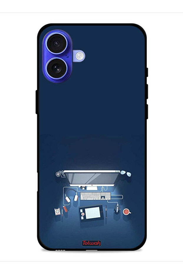 غطاء حماية لجهاز Apple iPhone 16 Plus بتصميم فني على شكل مكتب كمبيوتر
