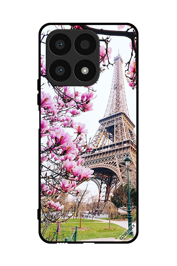 غطاء حماية لهاتف Honor X8a - زهور وبرج إيفل