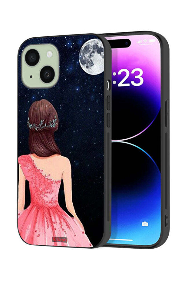 Apple iPhone 15 Plus Protective Case Cover Girl And Moon Art