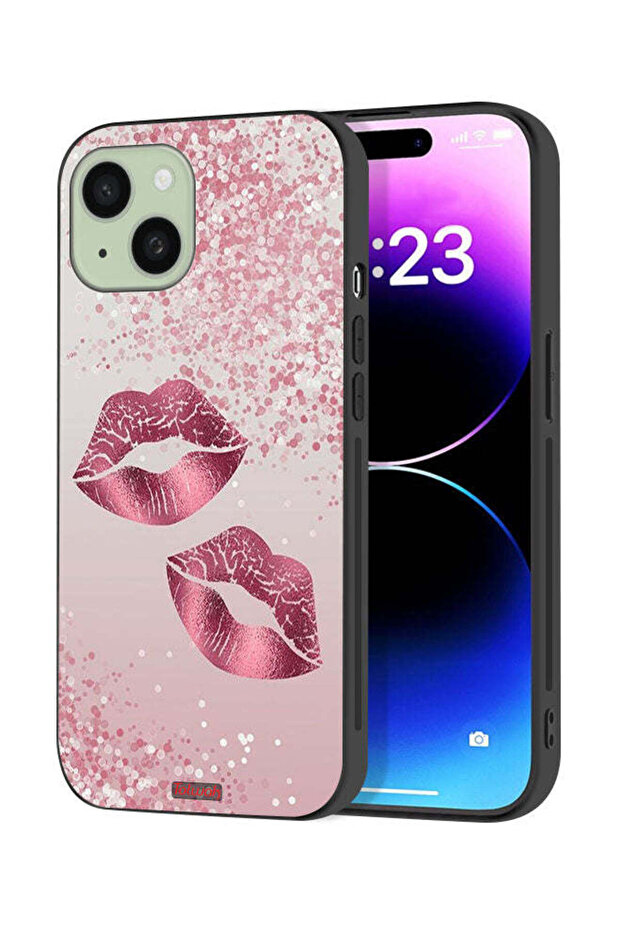 Apple iPhone 15 Plus Protective Case Cover Glitter Lips