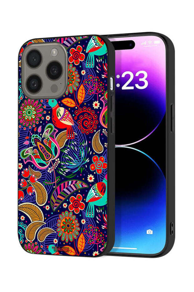 غطاء حماية لجهاز Apple iPhone 15 Pro Max بنقشة طيور وزهور