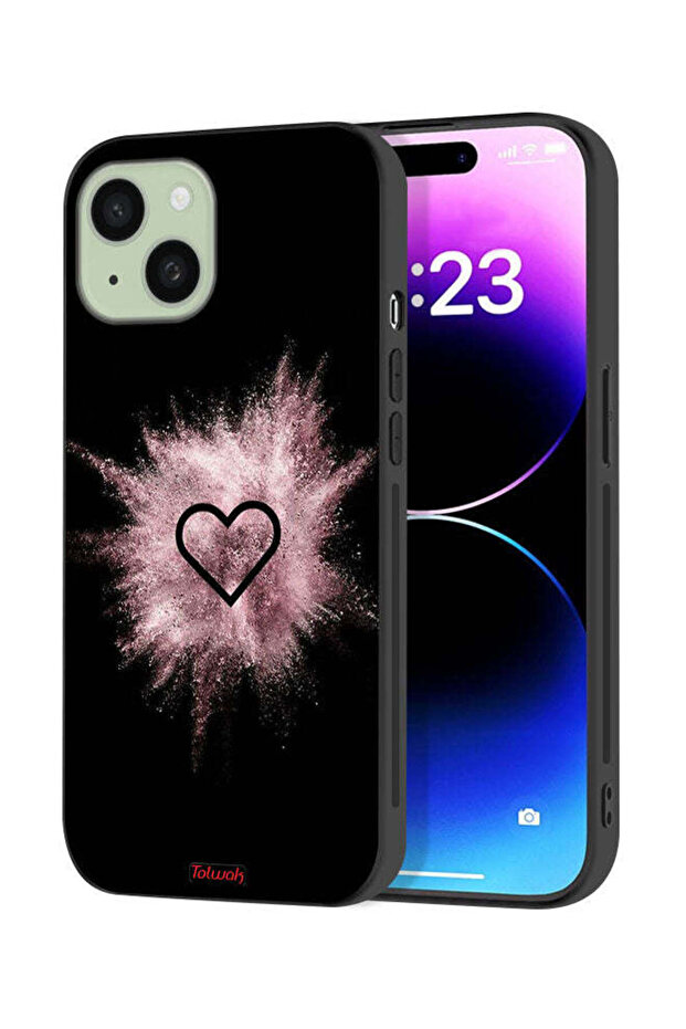 Apple iPhone 15 Plus Protective Case Cover Heart On Glitters