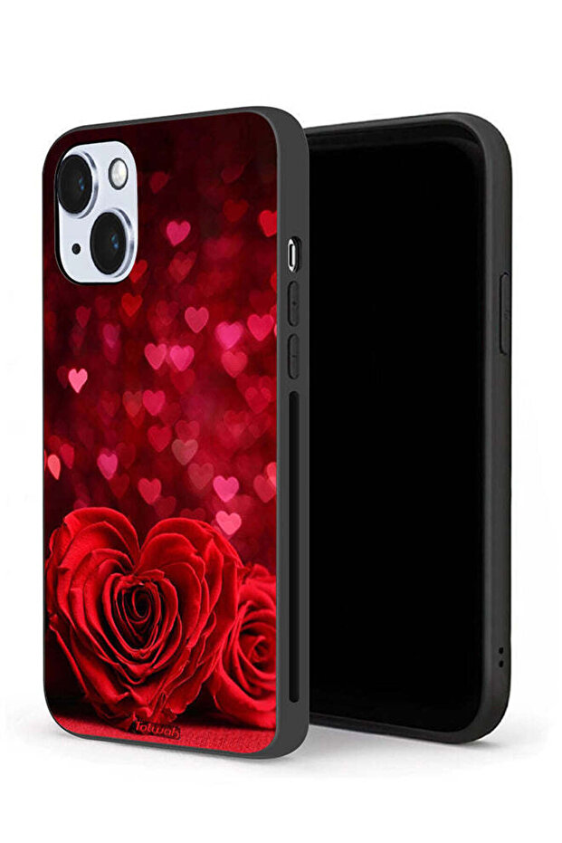 جراب حماية لجهاز Apple iPhone 14 Plus بتصميم زهور على شكل قلب وفن تجريدي
