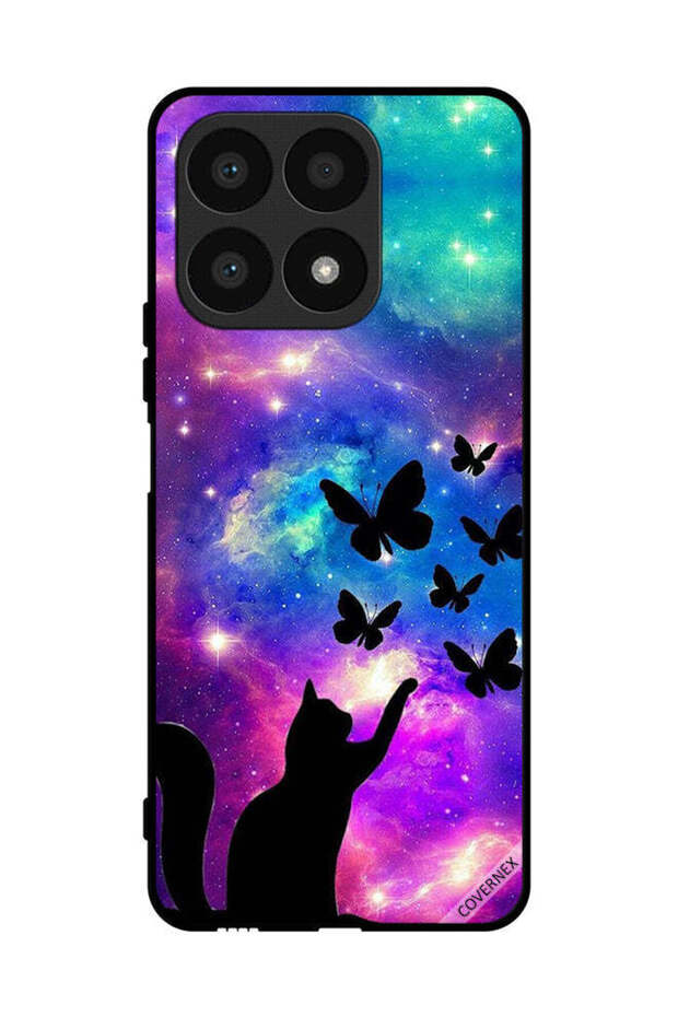 غطاء حماية لهاتف Honor X8a بطبعة قطة وفراشات