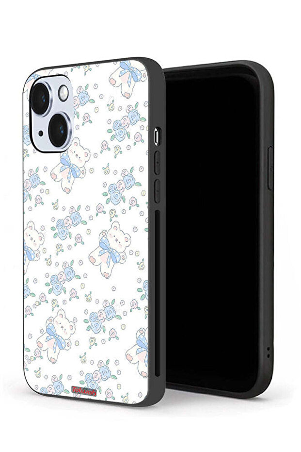جراب حماية لجهاز Apple iPhone 14 Plus مع أيقونة دب تيدي لطيف وزهور