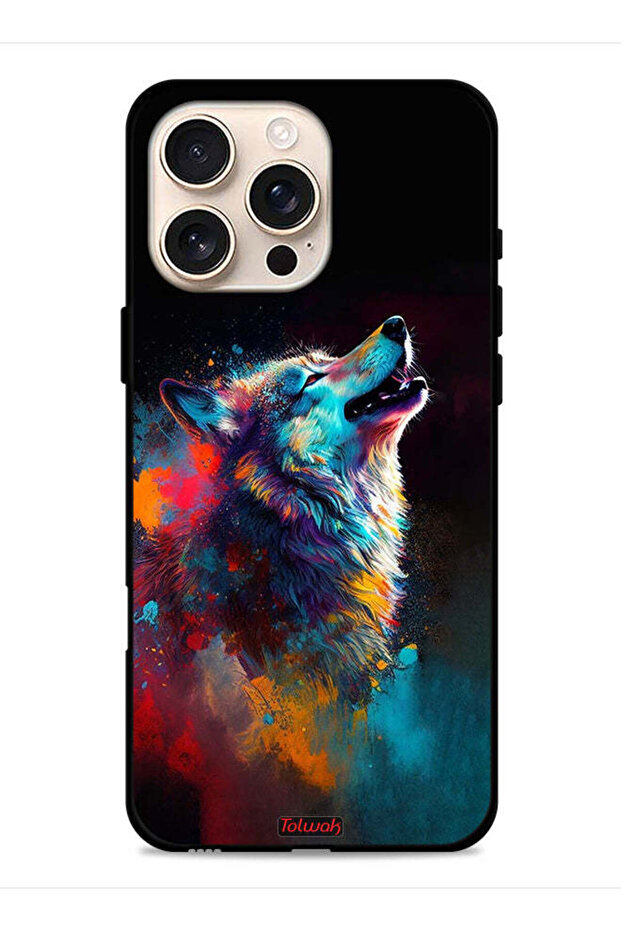 غطاء حماية لجهاز Apple iPhone 16 Pro Max بتصميم ذئب ملون