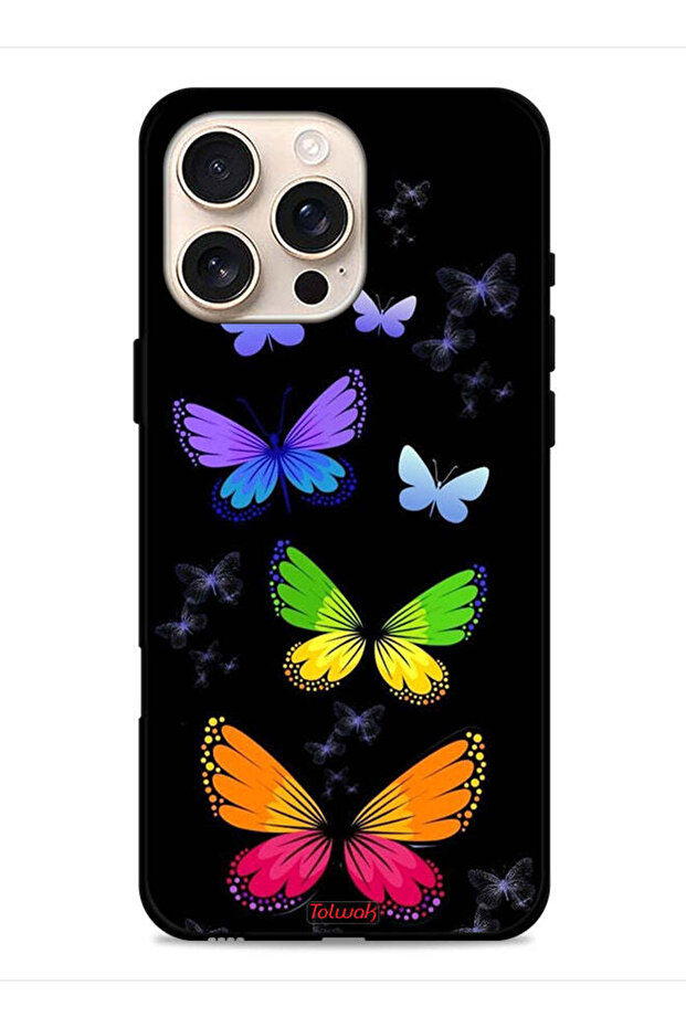 غطاء حماية لهاتف Apple iPhone 16 Pro Max بنقشة فراشات ملونة