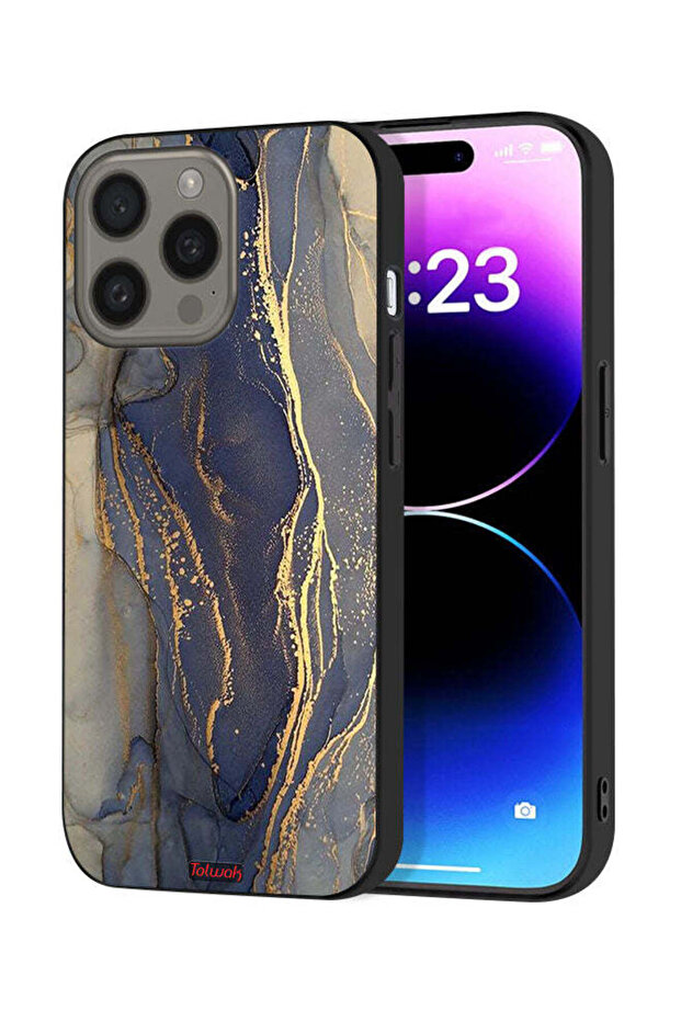 غطاء حماية لجهاز Apple iPhone 15 Pro Max بنمط رخامي لامع