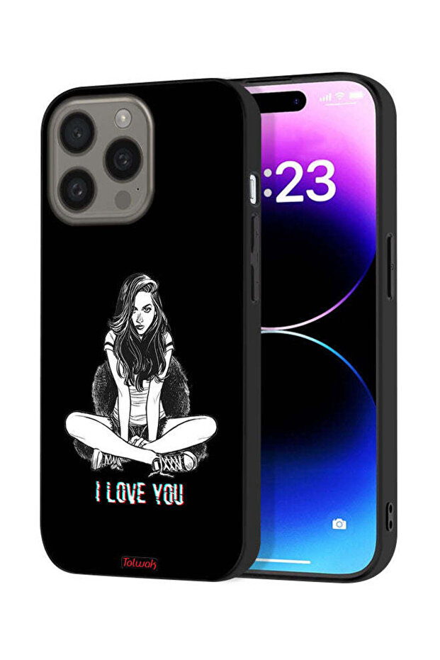 غطاء حماية لجهاز Apple iPhone 15 Pro Max مطبوع عليه عبارة "أحبك"