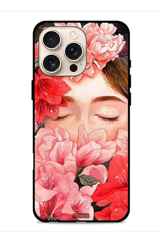 Apple iPhone 16 Pro Protective Case Cover Girl Face Hide In Flowers Art