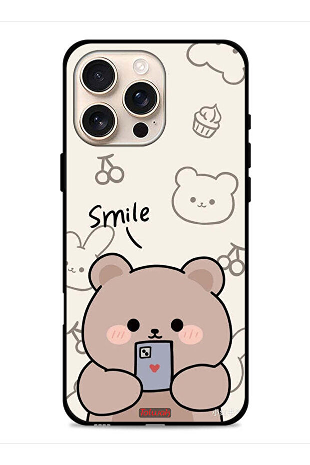 غطاء حماية لجهاز Apple iPhone 16 Pro Max بتصميم دب مبتسم