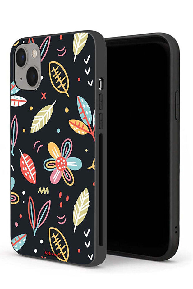 جراب حماية لجهاز Apple iPhone 13 mini بتصميم زهور وأوراق فنية تجريدية