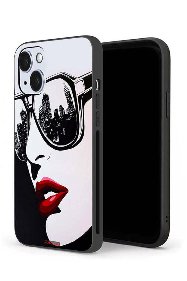 جراب حماية لجهاز Apple iPhone 14 Plus بتصميم وجه فتاة فن تجريدي