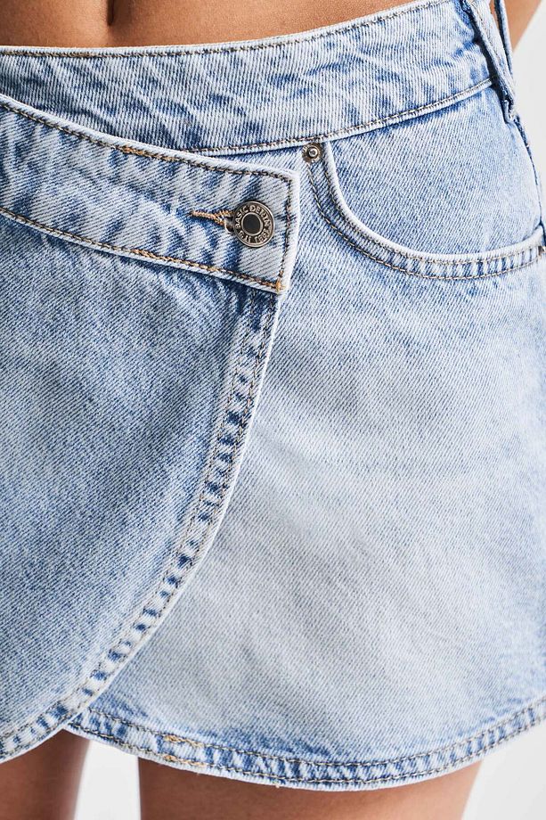 Kadın Snow kot Rengi 4s5-3 Mini Boy %100 Koton Denim Şort Etek - 4