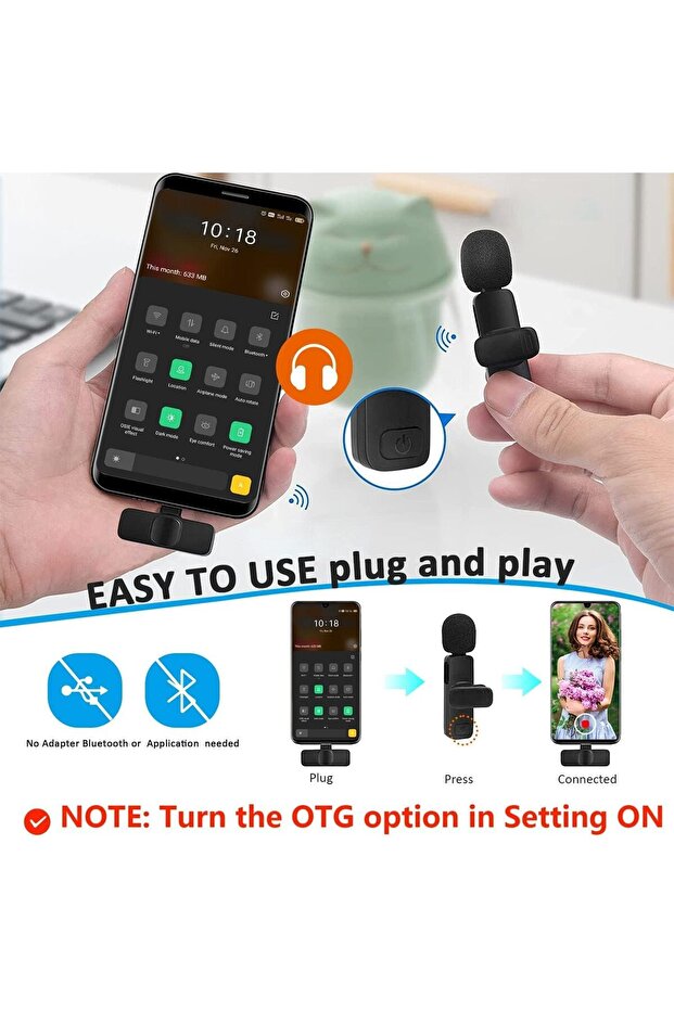 TYPE C Usb -C iPhone Android Uyumlu Youtuber iNfluencer Kablosuz Wireless Bluetooth Yaka Mikrofonu - 2