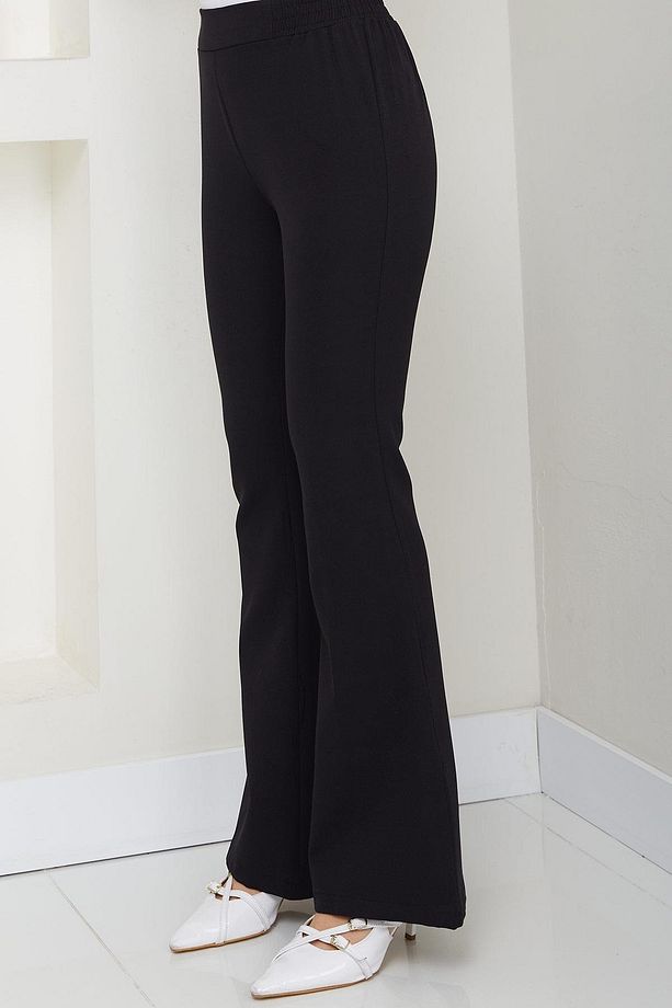 Beli Lastikli İspanyol Paça Kumaş Pantolon Siyah HM2781 - 4