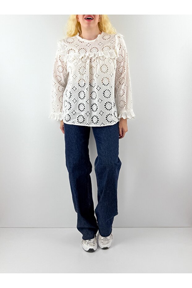 White Ruffle Festoon Blouse - 3