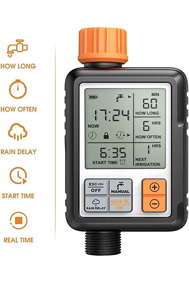 مؤقت ري أوتوماتيكي بشاشة كبيرة باللون الأسود/البرتقالي - 2