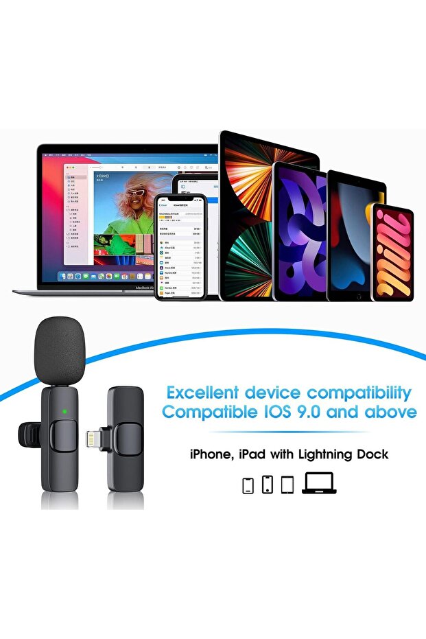 Lightning Aparatlı iPhone Uyumlu Youtuber iNfluencer Kablosuz Wireless Bluetooth Yaka Mikrofonu - 5