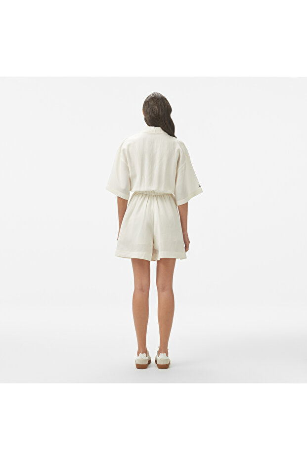 Kadın Flare Fit Kısa Kollu Gömlek Yaka Beyaz Elbise - 2