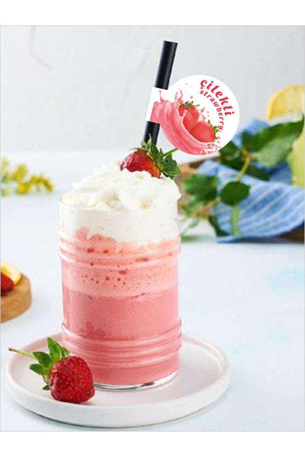 Çilekli Bayraklı Pipet 21,5 cm Siyah Pipet , 8mm Kalınlık , 20 Adet - 4