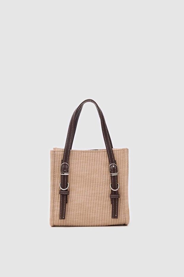 Wolf Straw Belt Detailed Crossbody Bag Cream