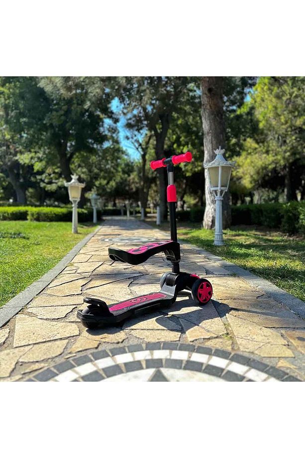 Combo 3 Tekerlekli Katlanabilir Işıklı Oturaklı Scooter - Pembe - 5