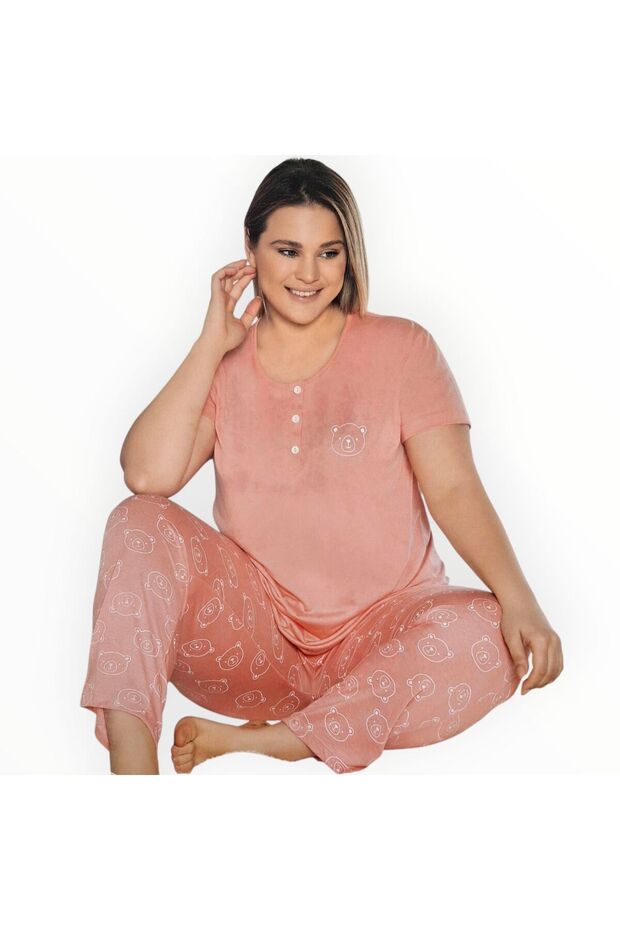 Plus Size Summer Short Sleeve Women's Pajamas Set Salmon
