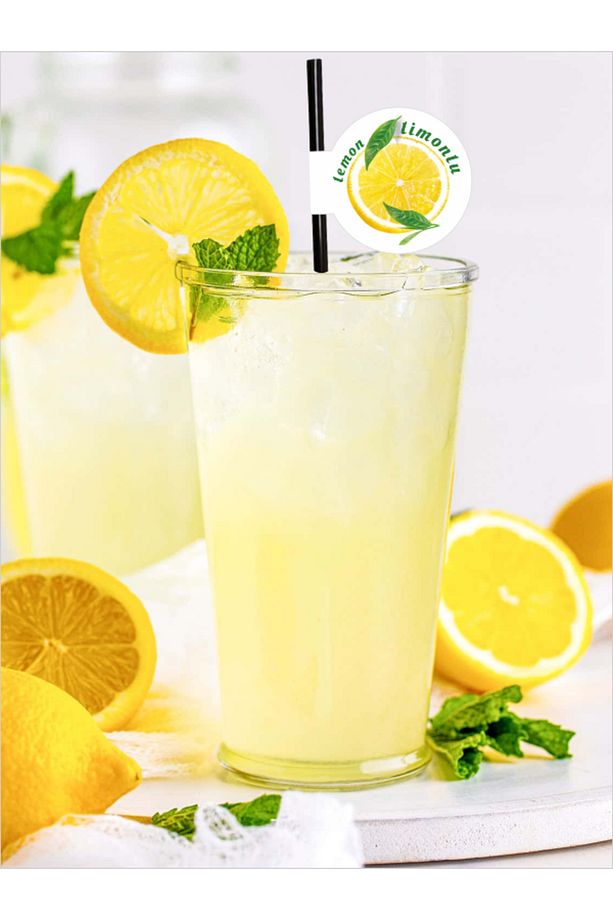 Limonlu Bayraklı Pipet 21,5 cm Siyah Pipet , 8mm Kalınlık , 20 Adet - 5