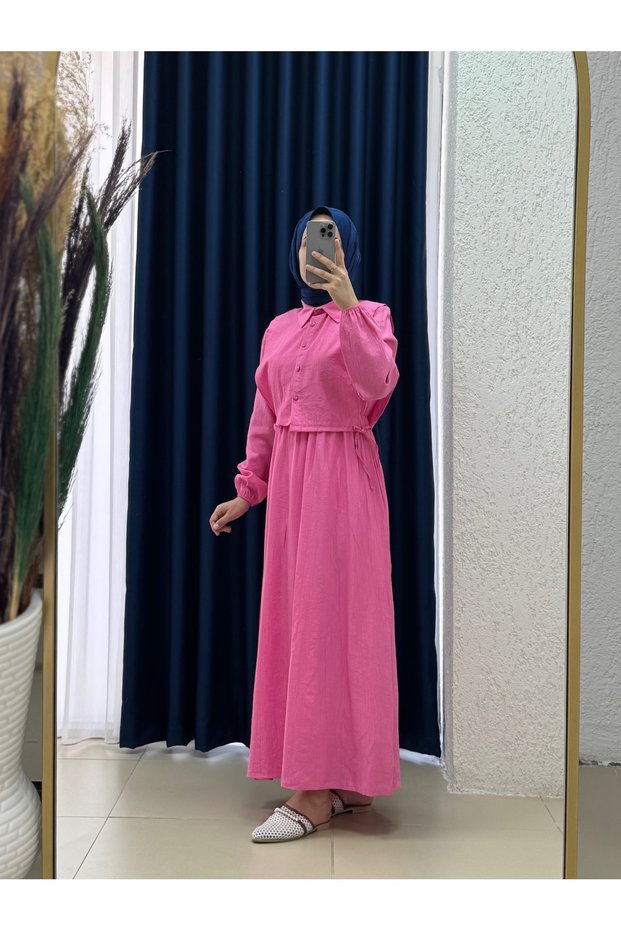 Vinisa Strawberry Dress with Elastic Waist Vest-Mf1756 Pink