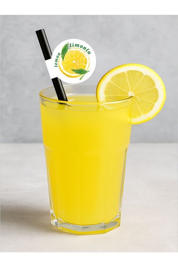 Limonlu Bayraklı Pipet 21,5 cm Siyah Pipet , 8mm Kalınlık , 20 Adet - 6