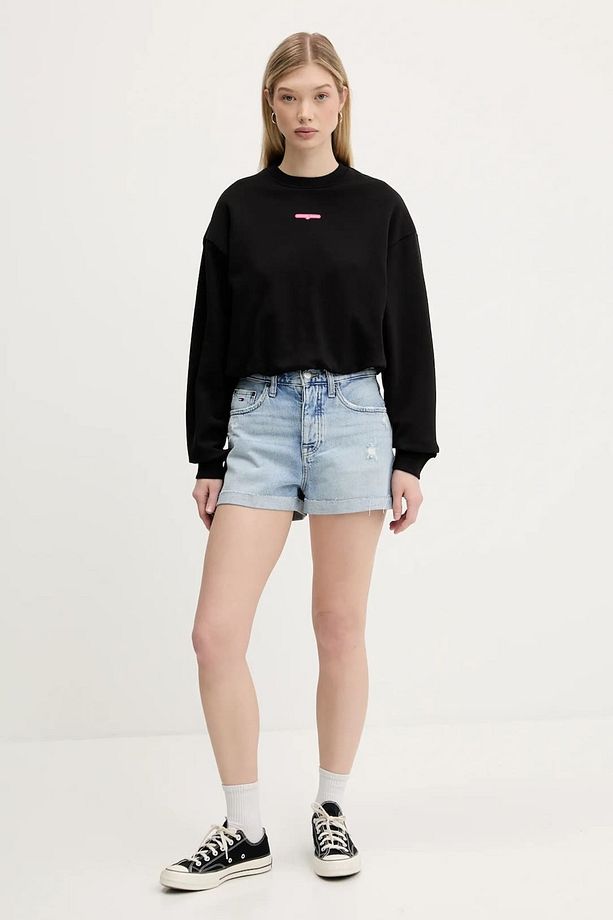 Kadın Crop Script Logolu Sweatshirt - Siyah - 3