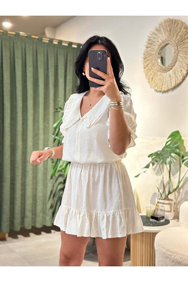 Linen Hem Pleated Skirt