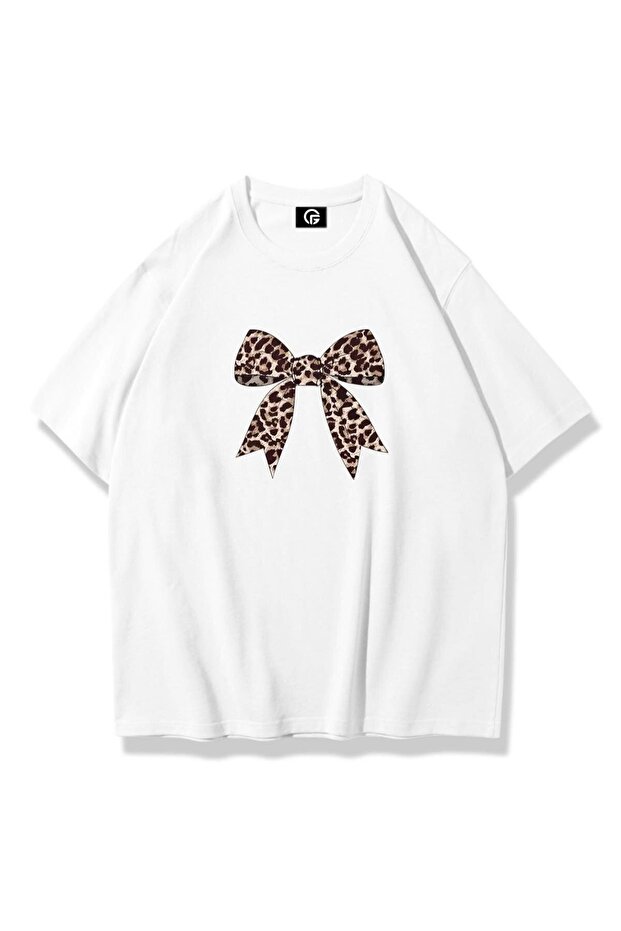 Women's Leopard Ribbon Tshirt White