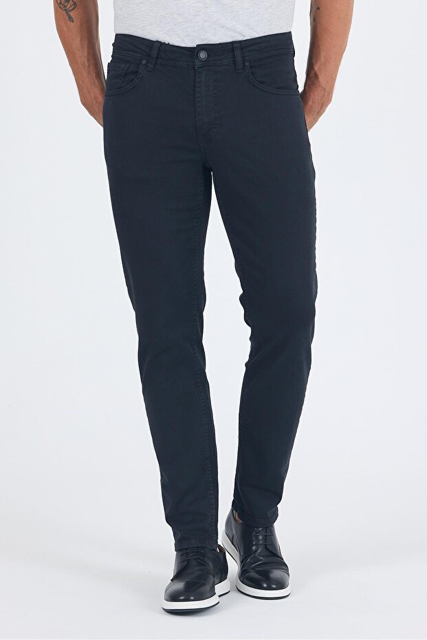 Men's Dark Anthracite Cotton 5-Pocket Slim Fit 5-Pocket Trousers 1003250318