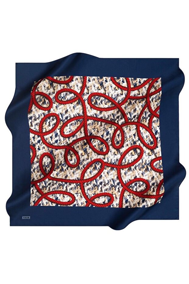 Tivil Silk Scarf 8523713 - 922 - 48449 Navy Blue Mixed Pattern
