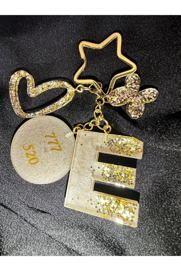 E Letter Gold Color Star Ring Vip Luck Numbered Extra Figured Epoxy Letter Keychain Gift Keychain