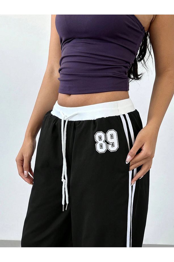 89 Number Oversize Bel İp Detaylı Baggy Eşofman Altı - 4