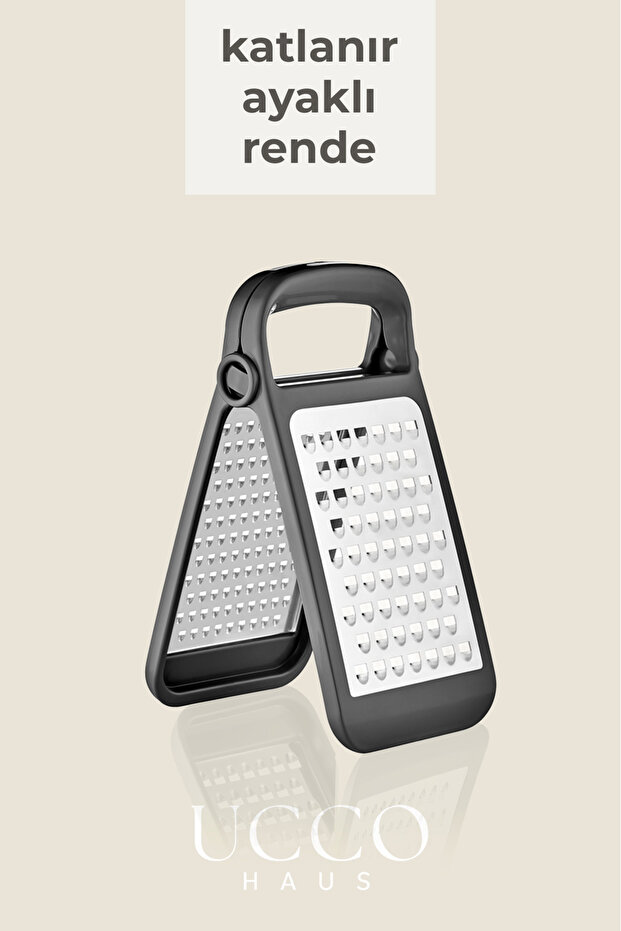 Katlanır Ayaklı Siyah Rende Çift Yüzlü Paslanmaz Çelik Güvenli Kullanım Pratik Mutfak Rendesi - 1