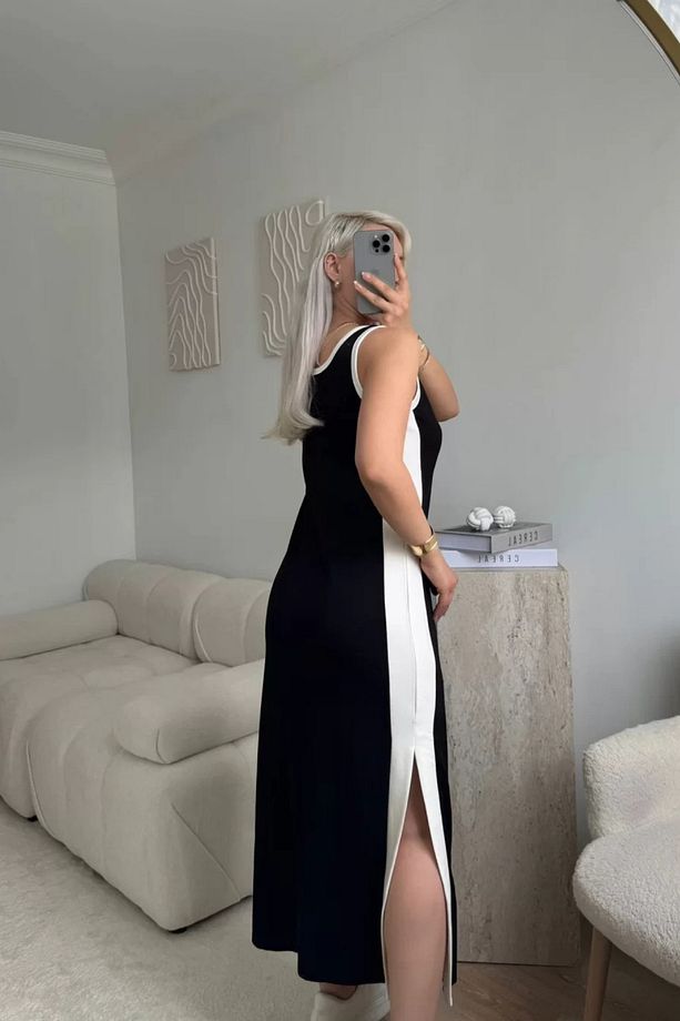 Garnili Yan Yırtmaçlı Modal Kumaş Midi Elbise - 4