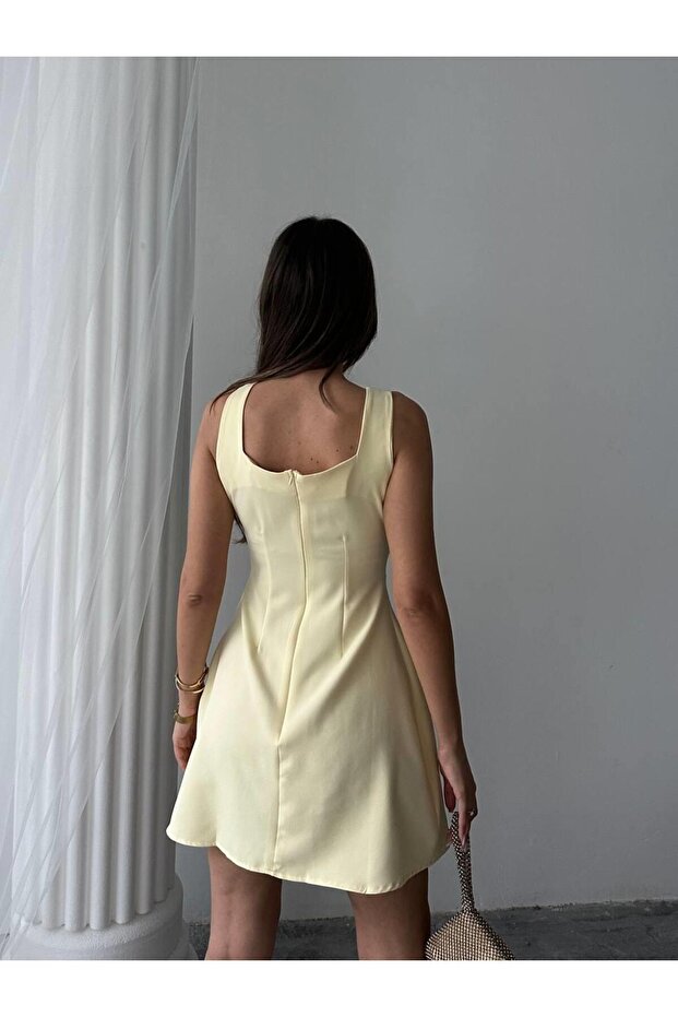 Düğmeli Atlas Mini Renata Elbise - 2