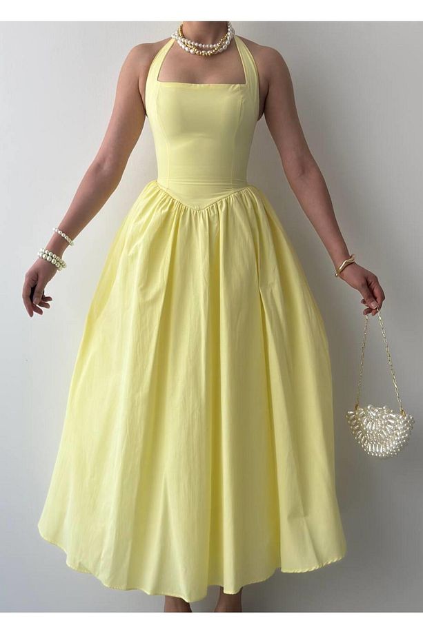 Fedro Poplin Midi Elbise - 3