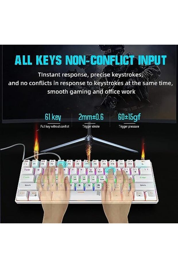 60% Wired Mechanical Gaming Keyboard, 61 keys RGB Backlit Ultra-Compact Mini Keyboard - 8