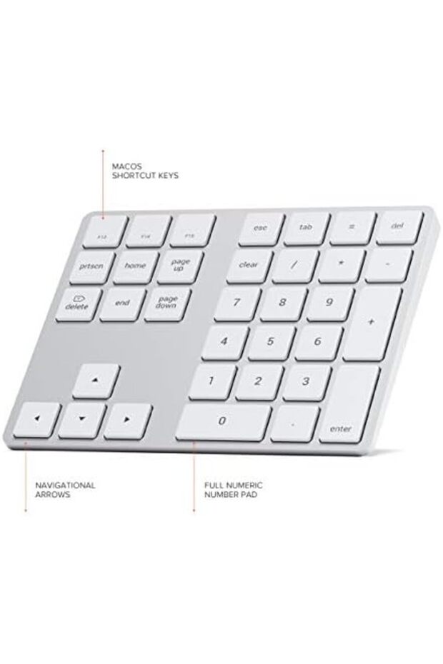 Bluetooth Extended Numeric Keypad - Slim Rechargeable 34-Key Numberpad for M2/M1 MacBook Pro - 8