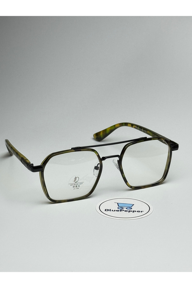 نظارات واقية بإطار مستطيل من جلد الفهد باللون الأزرق - كتلة زرقاء - 2